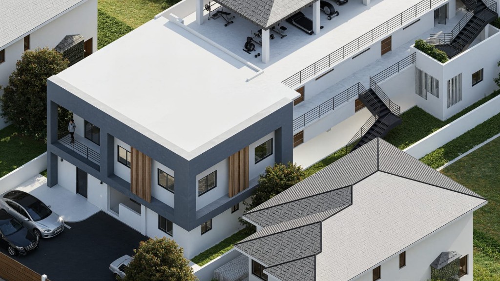 Modern residential complex aerial view
